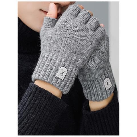Guanti Senza Dita Lavorati A Maglia In Misto Alpaca Grey - Foto 4