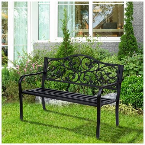 Panchina da Giardino 2 Posti con Schienale Decorato in Ghisa e Metallo, 127x60x89cm, Nero - Foto 6