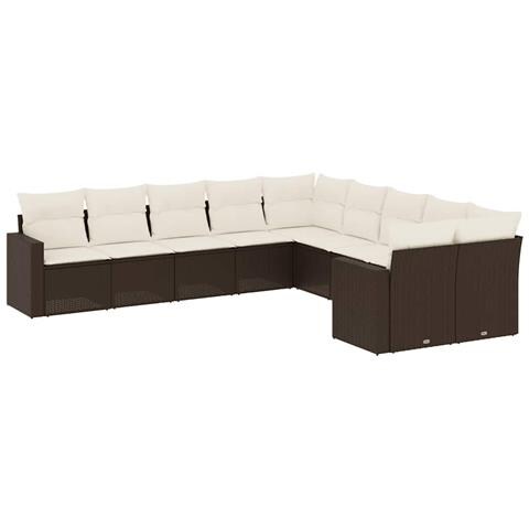 Set Divani Da Giardino 10pz Con Cuscini In Polyrattan Marrone - Foto 1