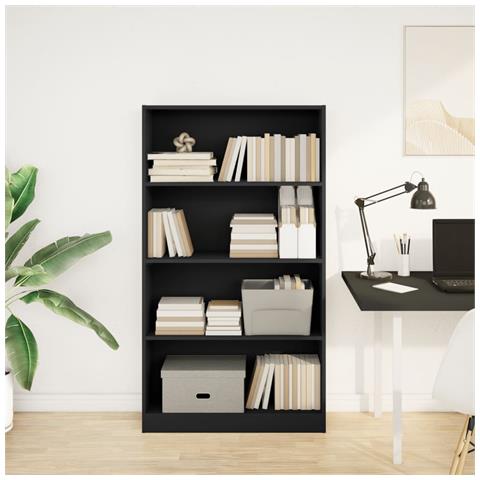 Libreria Nera 80x24x143 Cm In Legno Multistrato - Foto 3