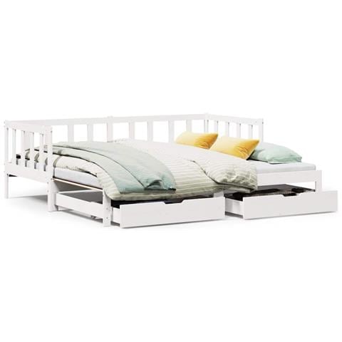 Letto Estraibile con Cassetti senza Materasso Bianco 90x200 cm - Foto 1