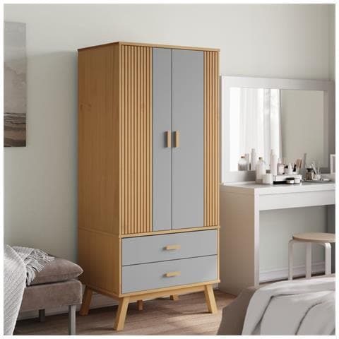 Lusso Casadino -  Armadio Olden Grigio E Marrone 76,5x53x172 Cm Massello Di Pino - Foto 2