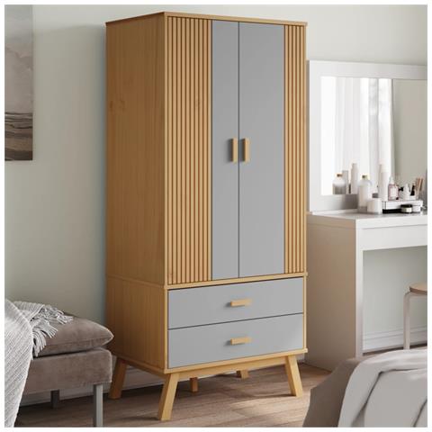 Lusso Casadino -  Armadio Olden Grigio E Marrone 76,5x53x172 Cm Massello Di Pino - Foto 8