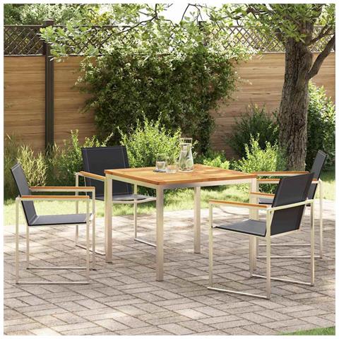 Set da Pranzo da Giardino in Legno Massello di Teak in 5 Pezzi, Tavolo da Pranzo All'aperto 90x90x74.5 cm in Legno Massello di Teak - Foto 2