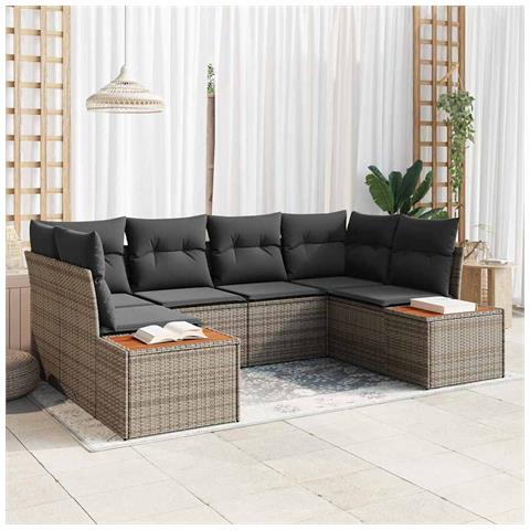 Set divano da giardino da 6 pezzi con cuscini grigi in rattan poliattico - Foto 2