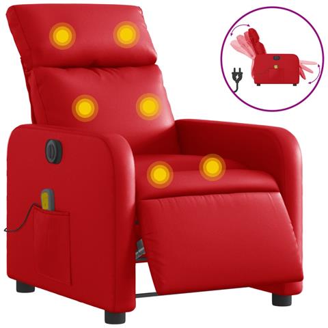 Poltrona Massaggio Elettrica Reclinabile Rosso Similpelle - Foto 1