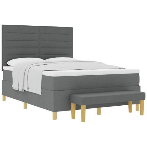 Letto con Box Spring con Materasso e Panca Grigio Scuro 140x200 cm Tessuto - Foto 1