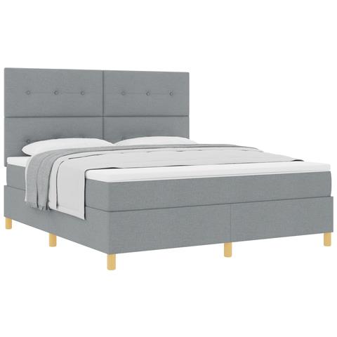 Letto con Rete a Molle e Materasso Grigio Chiaro Super King in Tessuto - Foto 1