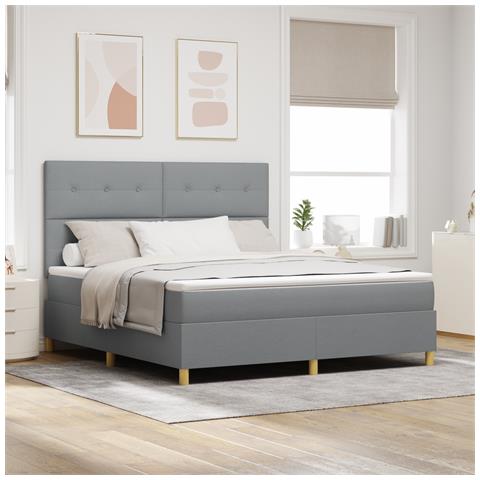 Letto con Rete a Molle e Materasso Grigio Chiaro Super King in Tessuto - Foto 2