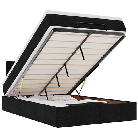 Pouf Letto con Materasso e LED Nero 120x190 cm in Tessuto - Foto 1