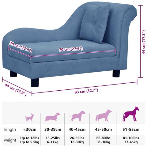 Divano per Cani con Cuscino Blu 83x44x44 cm in Peluche - Foto 9