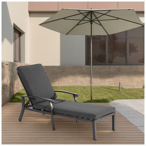 Mobili Da Salotto Con Chaise Longue, Con Cuscino In Cotone Impermeabile Grigio, Alluminio Resistente Alla Ruggine Reclinabile Regolabile (1 Pz) - Foto 1