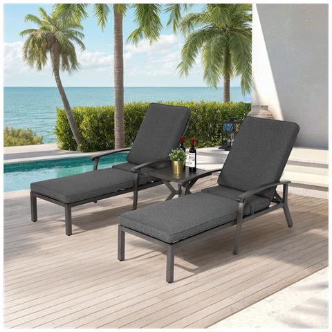 Mobili Da Salotto Con Chaise Longue, Con Cuscino In Cotone Impermeabile Grigio, Alluminio Resistente Alla Ruggine Reclinabile Regolabile (1 Pz) - Foto 4