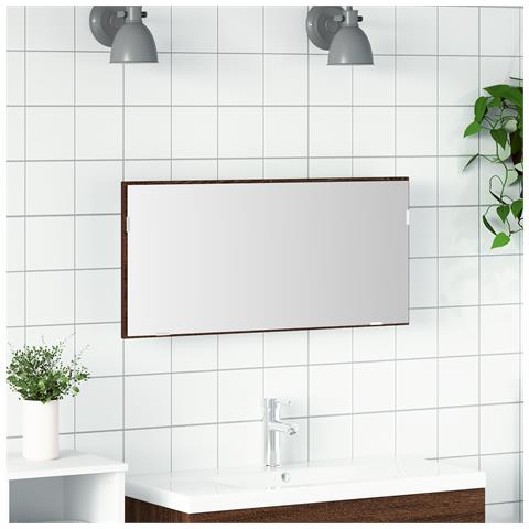 Cabinet del Bagno  con Specchio e Luce LED Rovere Marrone 80x37 cm - Foto 2