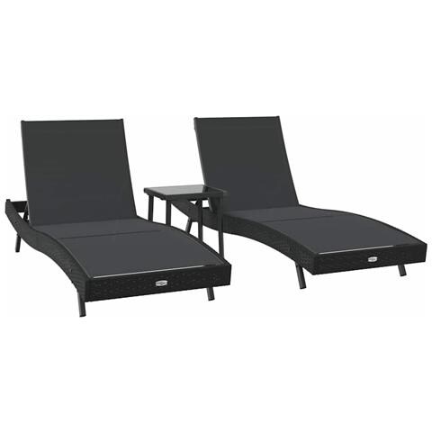 Lettini prendisole 3 pcs Nero 40 x 40 x 40.5 cm polyrattan - Foto 1