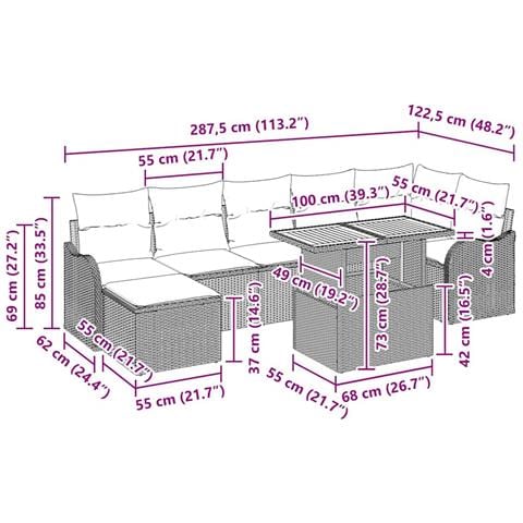 Set Divano da Giardino 8 pcs Grigio Poly Rattan - Foto 9