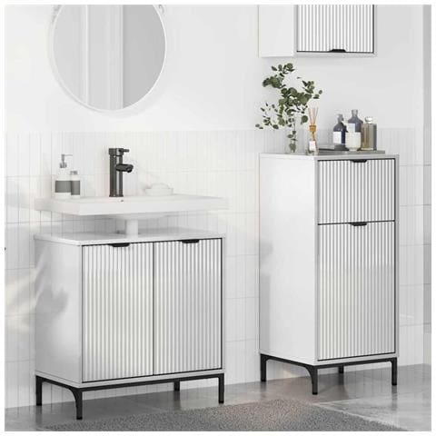 Set di mobili per il bagno con cassetto 2 pcs Bianco lucido - Foto 2