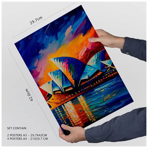 Set Di 6 Stampe Illustrazioni Di Monumenti E Città In Stile Dipinto Ad Olio, Realizzate Con Un Design D'interni Fotografico A Colori. A3 & A4 Senza Cornice - Foto 4