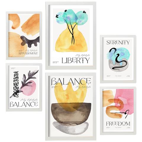 Set Di 6 Stampe Poster Di Equilibrio Astratto Con Illustrazioni A Colori Di Mostre D'arte Estetica Per A3 & A4 Cornice Bianca - Foto 1