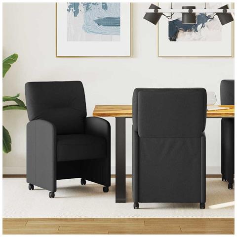 Sedie da Pranzo con Ruote 2 pcs Nero 57 x 67 x 95 cm Tessuto - Foto 2