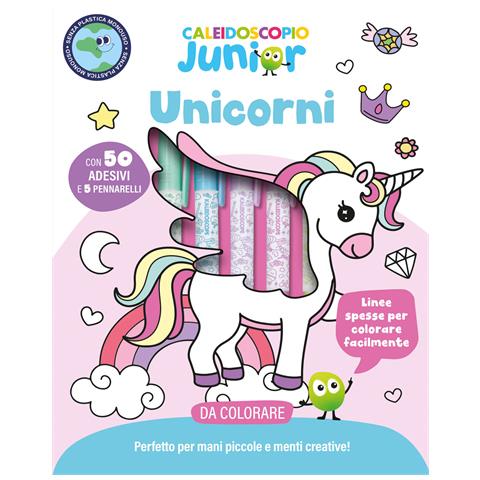 Caleidoscopio junior. Unicorni. Ediz. illustrata. Con 5 pennarli colorati. Con Adesivi - Foto 1