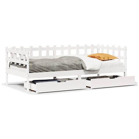 Dormeuse con Cassetti Bianca 80x200 cm Legno Massello di Pino - Foto 1