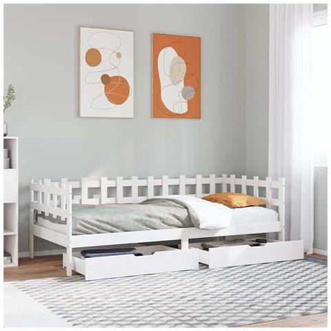 Dormeuse con Cassetti Bianca 80x200 cm Legno Massello di Pino - Foto 2