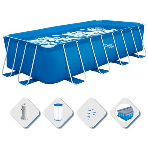 Piscina Rettangolare Con Pompa Filtro, Scala Sicurezza, Telo Copertura, Telo Protezione 4.88Mx2.44Mx1.07M - Foto 1
