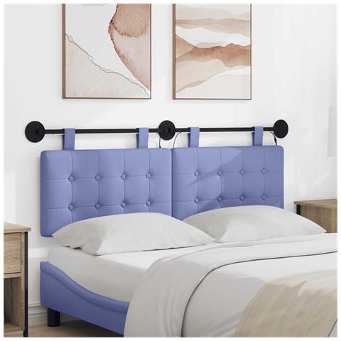 Testiera sospesa Con luce LED Blu jeans Tessuto - Foto 2