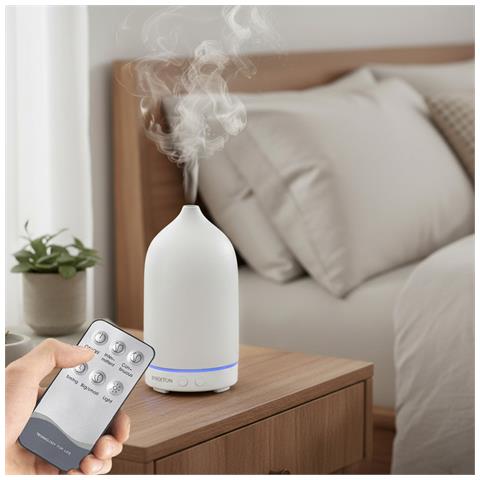 Umidificatore Zen 100 ml, Diffusore di Aromi con Oli Essenziali, 5 Modalità di Nebulizzazione, Silenzioso 35 dB, Luce LED 7 Colori, Telecomando e USB C, Bianco - Foto 4