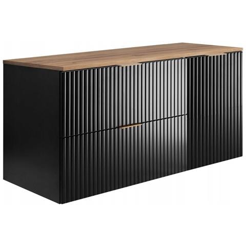 Mobile sottolavabo 120 cm, Nero scanalato, Piano e ripiano bianchi, FLOW - Foto 1