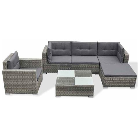 Set 6 Pz Divano Da Giardino In Polirattan Grigio - Foto 1