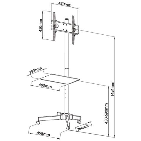 ICA-TR21 - Supporto a Pavimento con Mensola Trolley TV LCD / LED / Plasma 23''-55'' - Foto 3