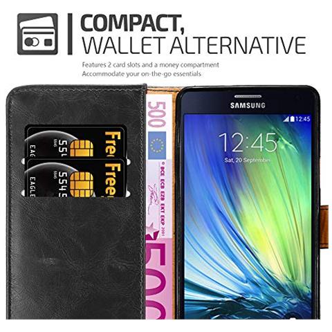 Custodia Compatibile Con Samsung Galaxy A7 2015 In Nero Grafite - Coperchio Protettiva Con Chiusura Magnetica, Funzione Stand E Tasca Per Le Carte - Foto 2