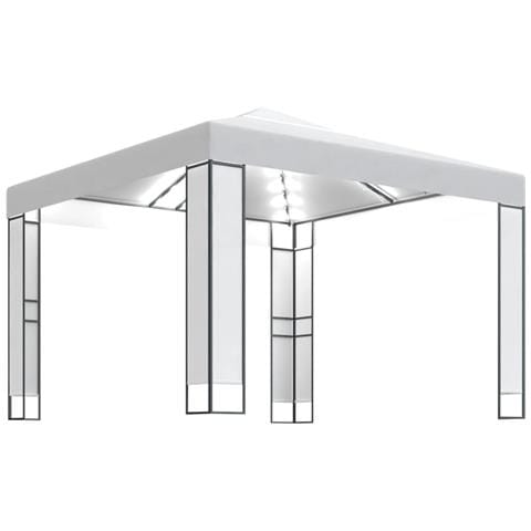 Gazebo con Tetto Doppio e Stringa di Luci LED 3x3 m Bianco - Foto 1