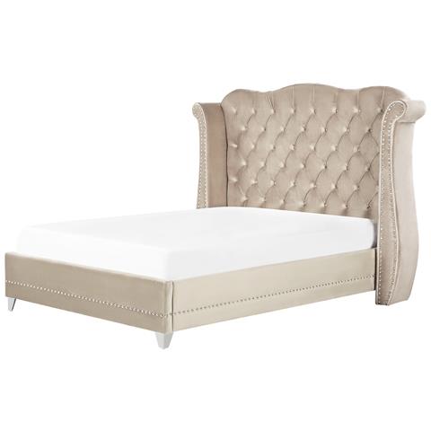 Letto Con Rete A Doghe Velluto Beige 160 X 200 Cm Ayette - Foto 8