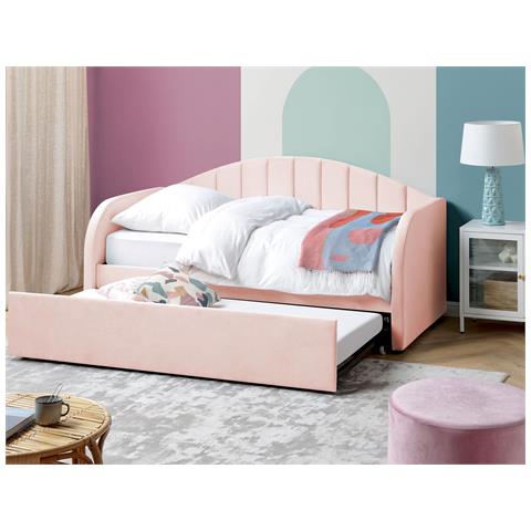 Letto Estraibile Velluto Eyburie 90 X 200 Cm Rosa Pastello - Foto 1