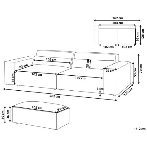 Divano Modulare Hellnar Tessuto Grigio Con Ottomana 2 Posti - Foto 8