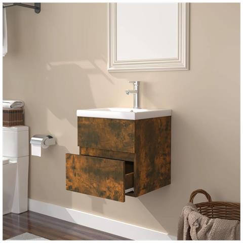 Mobile Bagno Con Lavabo Integrato Rovere Fumo Legno Multistrato - Foto 2