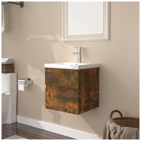 Mobile Bagno Con Lavabo Integrato Rovere Fumo Legno Multistrato - Foto 5