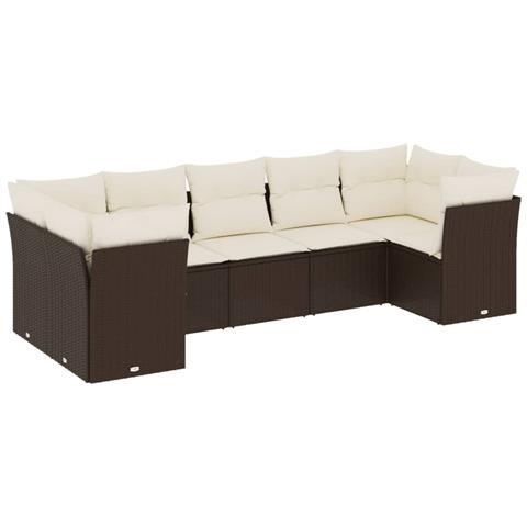 Set Divani da Giardino 7 pz con Cuscini Marrone in Polyrattan - Foto 1