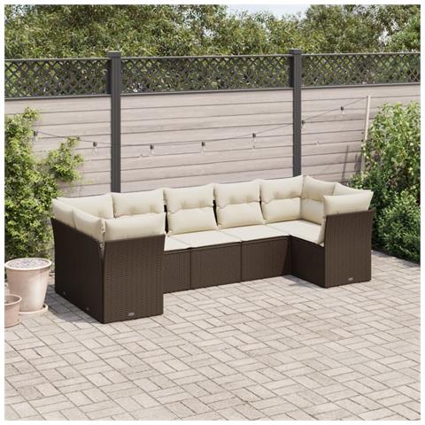 Set Divani da Giardino 7 pz con Cuscini Marrone in Polyrattan - Foto 2