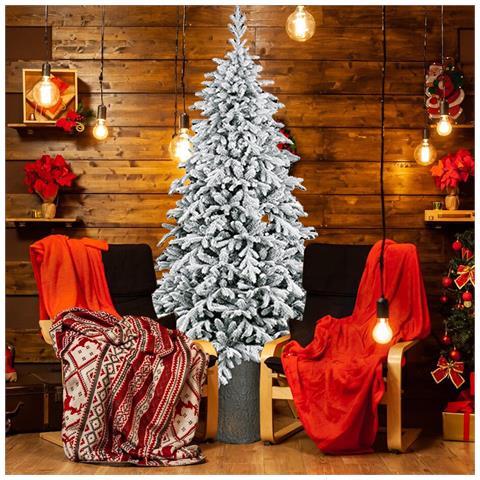 Albero Di Natale Macao Innevato 210 Cm Base Resina Tronco 2037 Rami Foltissimo - Foto 3