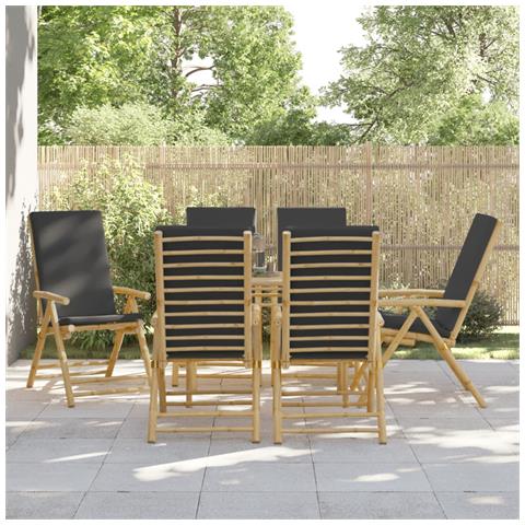 Sedie da Giardino Reclinabili 6 pz Cuscini Grigio Scuro Bambù - Foto 2
