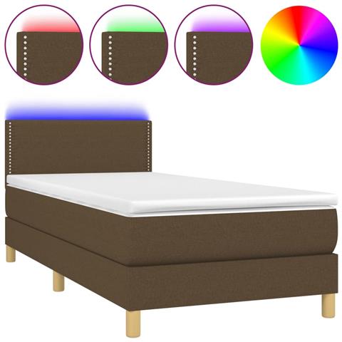 Letto a Molle Materasso e LED Marrone Scuro 80x200cm in Tessuto - Foto 1