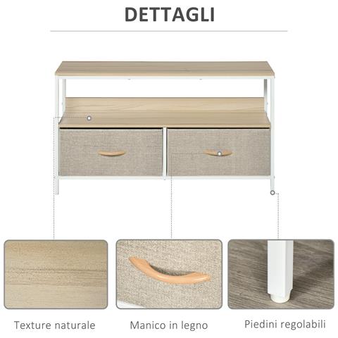 Mobile Porta TV da 47"" con Cassetti Pieghevoli in Tessuto e Mensola in Metallo e MDF, 98x29x56cm, Colore Legno - Foto 6