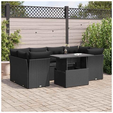 Set Divani Da Giardino Con Cuscini 7pz Nero Polyrattan - Foto 1