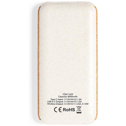 Power Bank Natura Wireless 15w. 8000 Mah. 1 Uscita Usb E 1 Type C. Ingresso Type C 6,9x13,4x1,8 Cm. Colore Del Legno - Foto 2