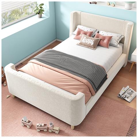 Letto Contenitore  Letto Imbottito Per Bambini, Letto Singolo A Slitta, 90 X 200 Cm, Per Ragazzi E Ragazze, Beige, Senza Materasso - Foto 2