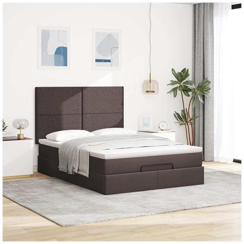 Struttura Letto Pouf Con Materasso 140x200 Cm In Tessuto - Foto 3